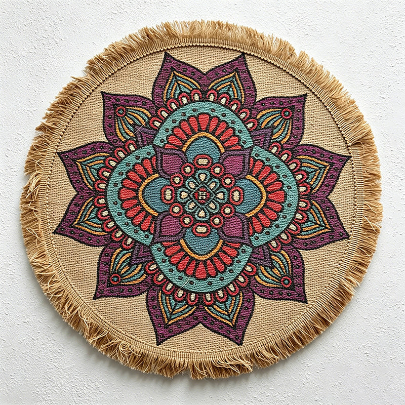 CouldNook Printed Jute Tassel Mat - Aesthetic Bohemian Round Placemat