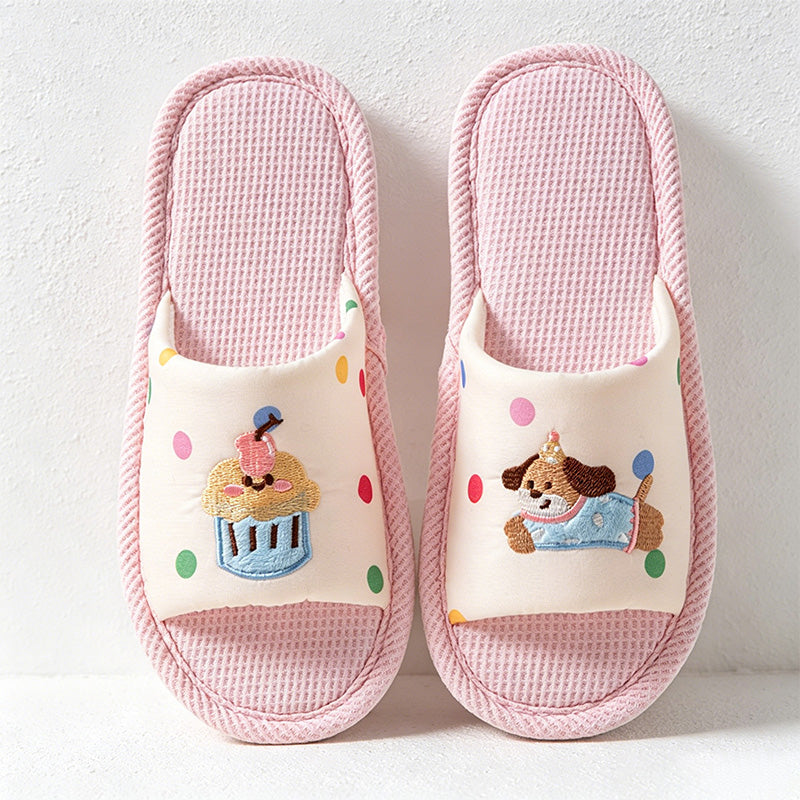 CouldNook Linen-Look Animal Pattern Open Toe Slippers - Everyday Indoor Accent