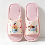 CouldNook Linen-Look Animal Pattern Open Toe Slippers - Everyday Indoor Accent