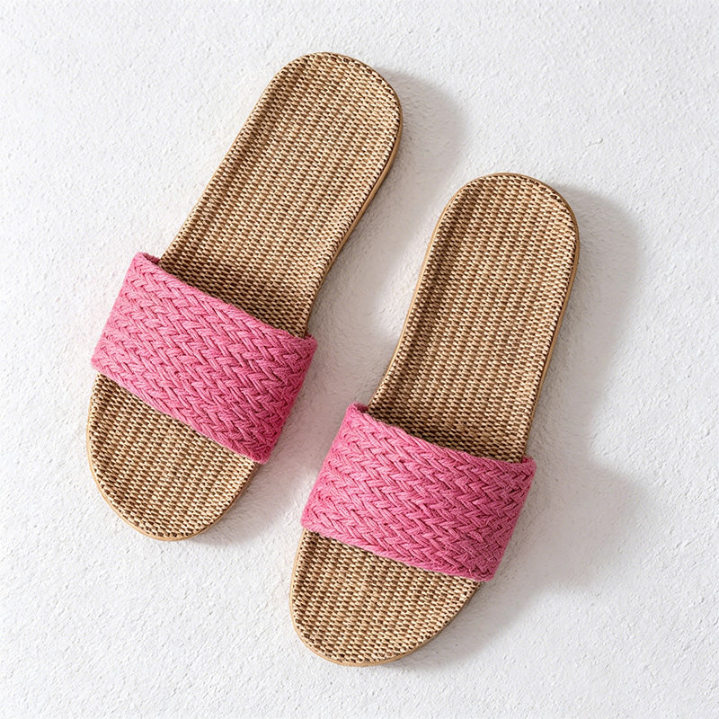 CouldNook Flax-Look Cross Strap Slide Slippers - Soft Home Accent