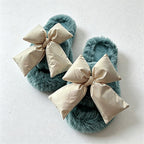 CouldNook Contrast Bow Plush Open Toe Slippers - Soft Shelf Accent
