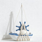 CouldNook Mediterranean Wooden Sailboat Model - Blue White Coastal Tabletop Decor