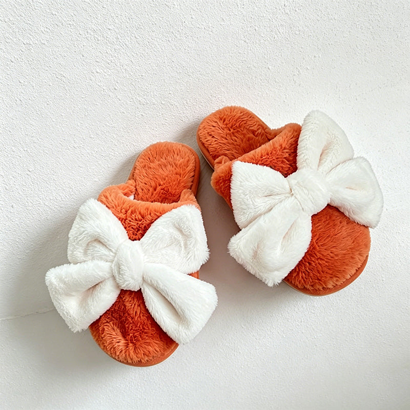 CouldNook Bunny Ear Bow Open Toe Slippers - Soft Bedroom Accent