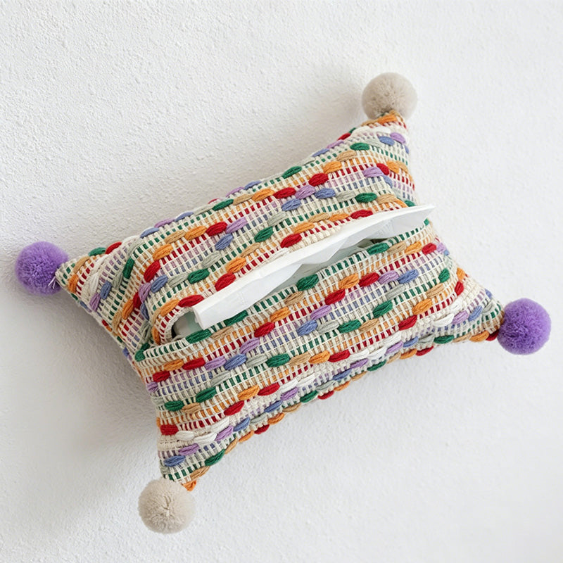 CouldNook Woven-Look Tissue Box Cover - Pom Corner Holder