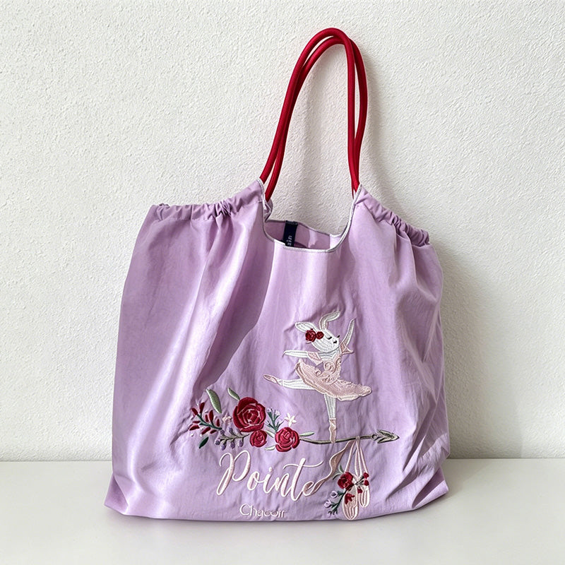 CouldNook Ballet Bunny Rose Embroidery Tote Bag - Everyday Market Accent