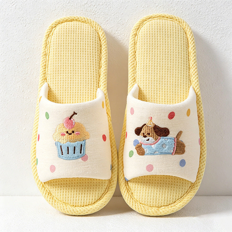 CouldNook Soft Animal Applique Open Toe House Slippers - Warm Home Accent