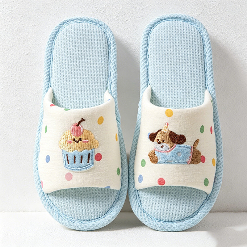 CouldNook Linen-Look Animal Pattern Open Toe Slippers - Everyday Indoor Accent