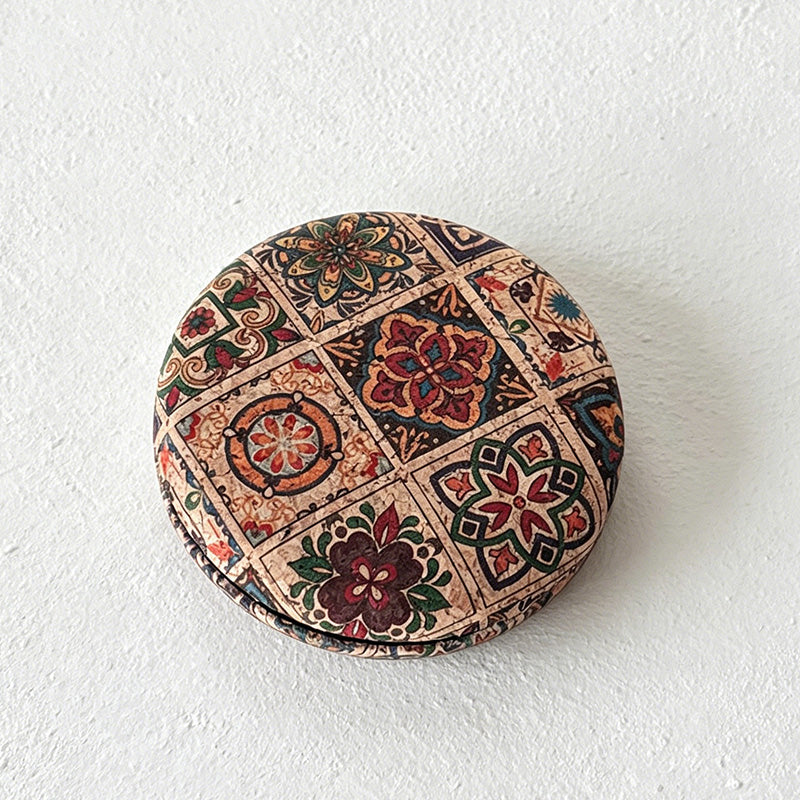 CouldNook Retro Cork Floral Round Double-Sided Pocket Mirror