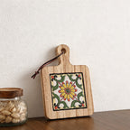 CouldNook Warm Tone Floral Tile Wooden Trivet - Heat Resistant Kitchen Pot Holder