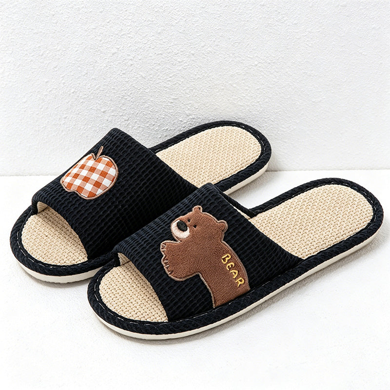 CouldNook Soft Animal Applique Open Toe House Slippers - Warm Home Accent