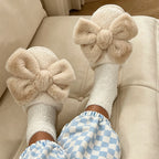 CouldNook Bunny Ear Bow Open Toe Slippers - Soft Bedroom Accent