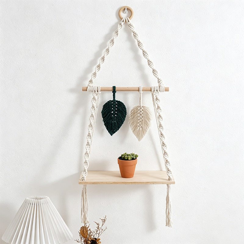 CouldNook Macrame Wooden Wall Shelf - Wall Accent Decor