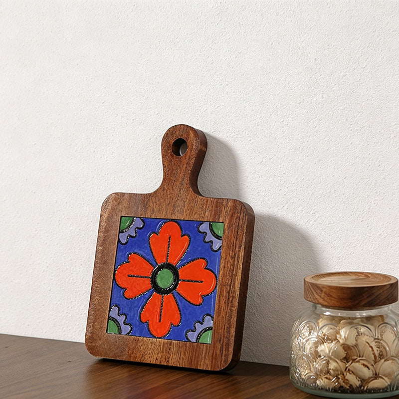CouldNook Acacia Wood Floral Tile Trivet - Heat Resistant Kitchen Pot Holder