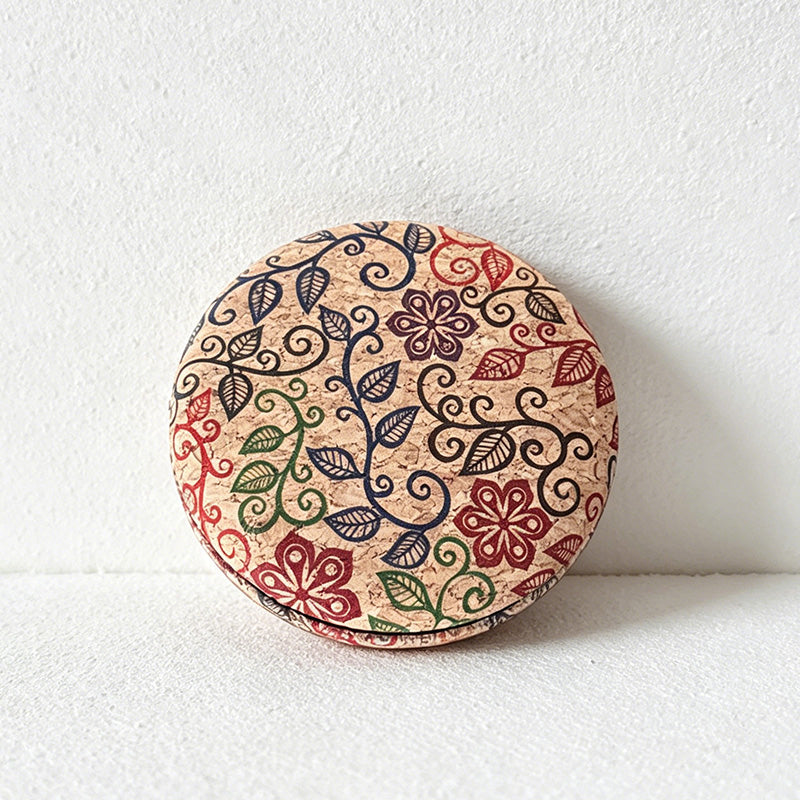 CouldNook Retro Cork Floral Round Double-Sided Pocket Mirror