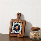 CouldNook Acacia Wood Blue Floral Tile Trivet - Heat Resistant Kitchen Pot Holder