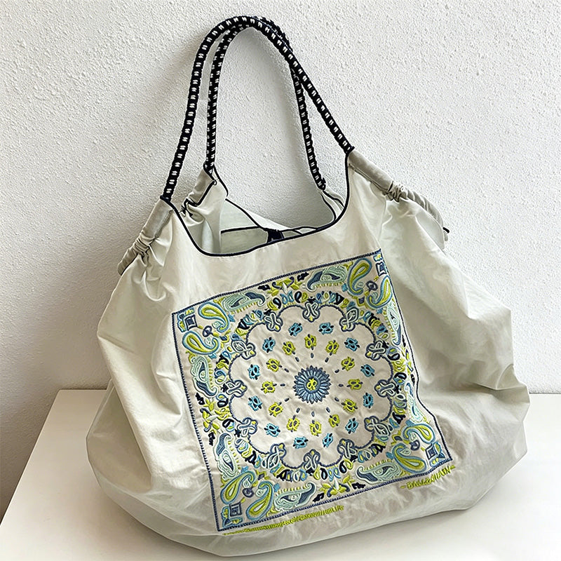 CouldNook Retro Paisley Mandala Embroidery Shopping Bag - Everyday Market Accent