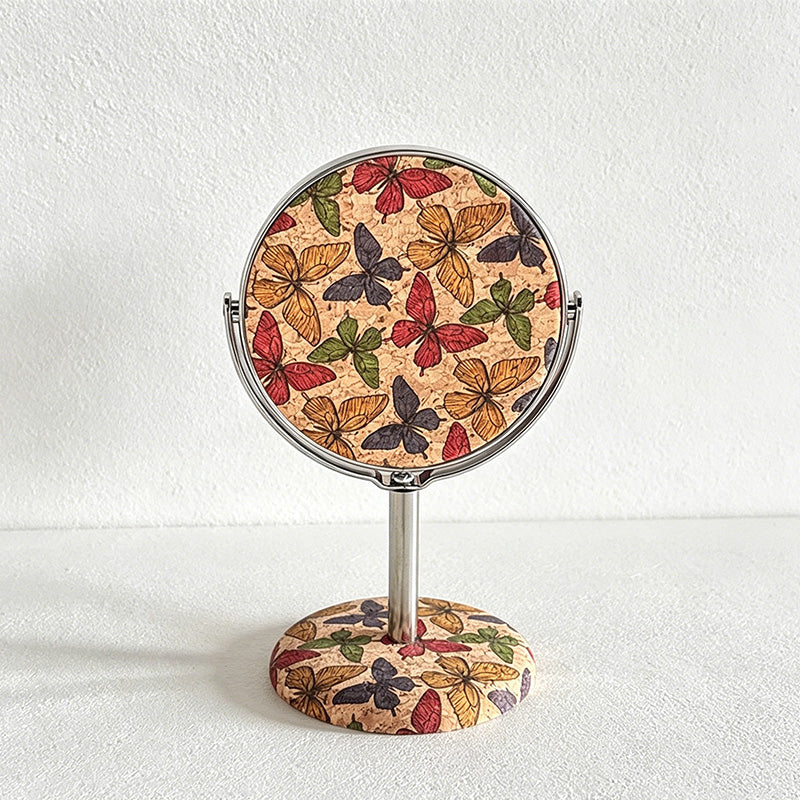 CouldNook Retro Cork Floral Round Standing Table Mirror