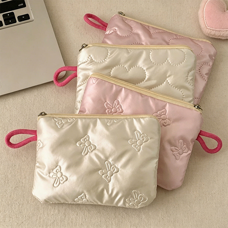CouldNook Heart Quilted Mini Storage Pouch - Portable Makeup & Sanitary Bag