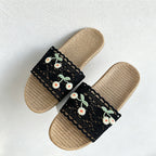 CouldNook Cherry Embroidery-Look Open Toe Slippers - Summer Home Accent
