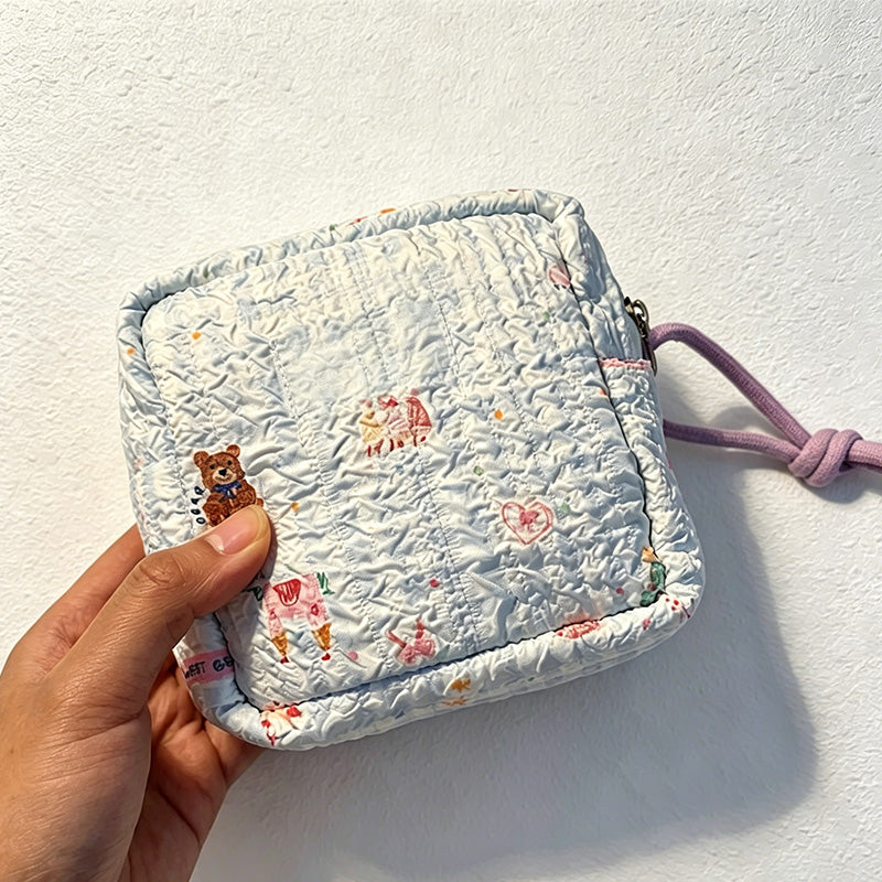CouldNook Cartoon Print Cotton Mini Storage Pouch - Portable Sanitary & Coin Purse
