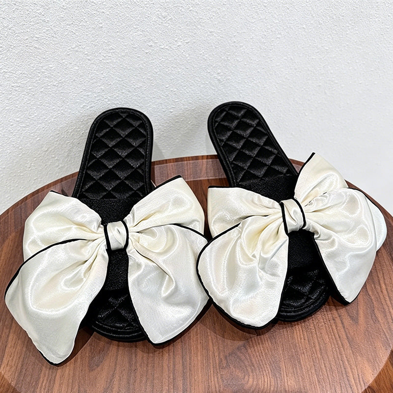 CouldNook Quilted Bow Open Toe Slippers - Soft Room Accent