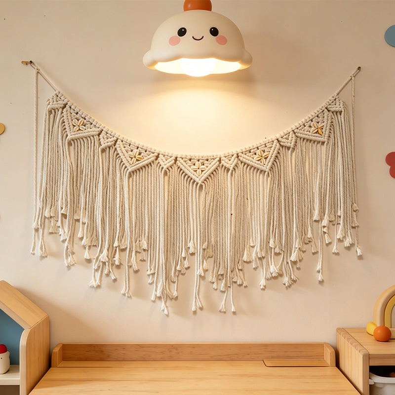 CouldNook Shell Accent Macrame Wall Banner – Boho Fringe Wall Hanging Tapestry