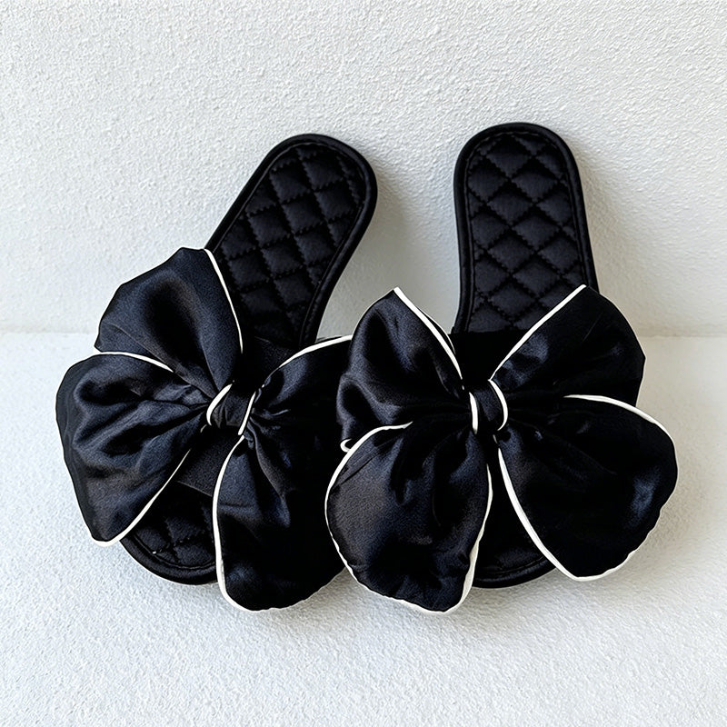 CouldNook Satin Bow Quilted Slide Slippers - Dressing Room Accent