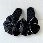 CouldNook Satin Bow Quilted Slide Slippers - Dressing Room Accent