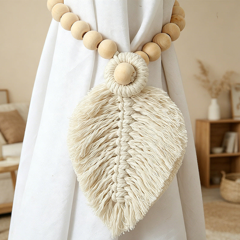 CouldNook Wood Bead Curtain Tieback - Tassel Drapery Holder