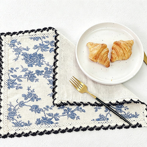 CouldNook Blue Floral Table Runner - Aesthetic Cotton-Linen Decor