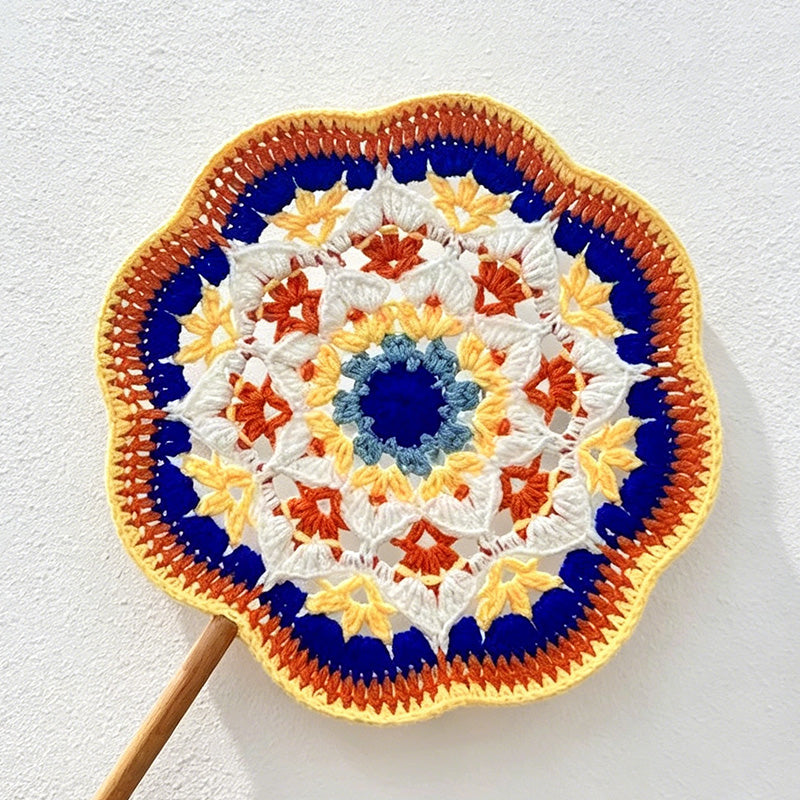 CouldNook Hand Crochet Round Hand Fan - Retro Chinese Style Woven Decor Fan