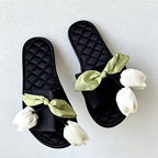 CouldNook Sweet Tulip Satin Bow Slide Slippers - Soft Dressing Accent