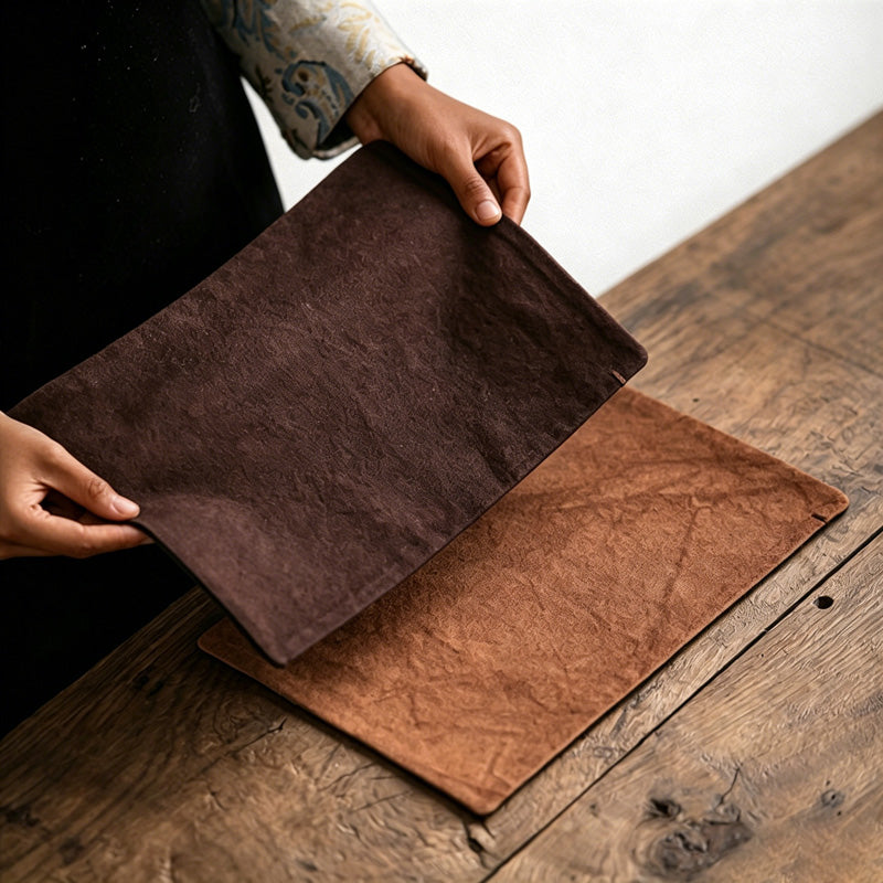CouldNook Vintage Zen Waterproof Tea Mat - Wabi-Sabi Crinkled Fabric Placemat & Coaster