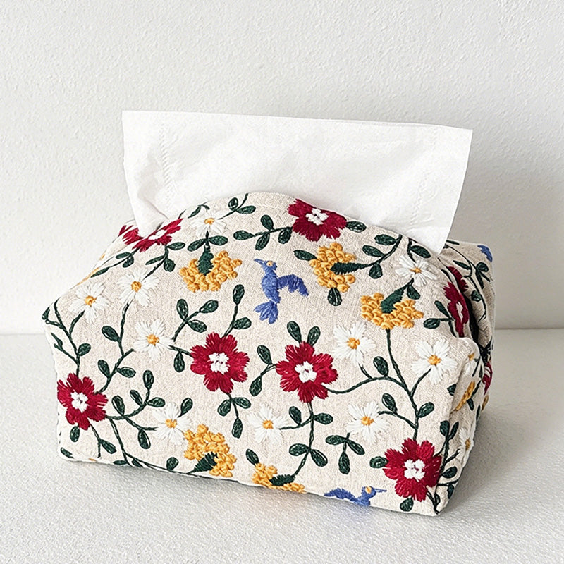 CouldNook Vintage Floral Embroidered Canvas - Tissue Home Box Cover