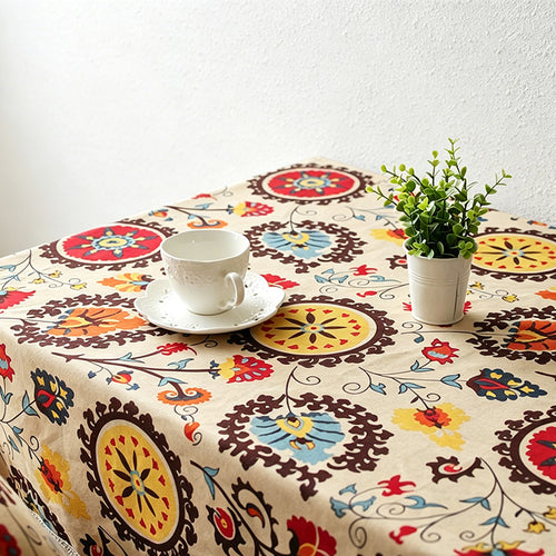 CouldNook Bohemian Sunflower Tablecloth - Aesthetic Linen-Cotton Cover