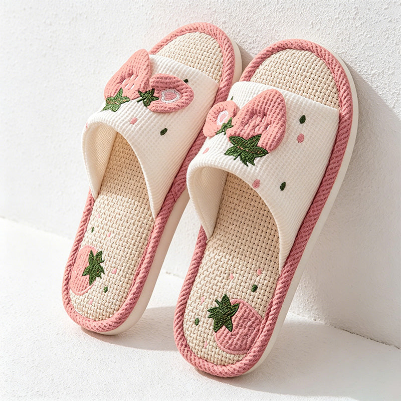 CouldNook Strawberry Trim Open Toe House Slippers - Soft Indoor Accent