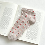 CouldNook Ribbed Mesh Tiny Floral Socks - Thin Breathable Women Socks