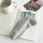 CouldNook Ruffled Cuff Heart Floral Socks - Sweet Mesh Socks