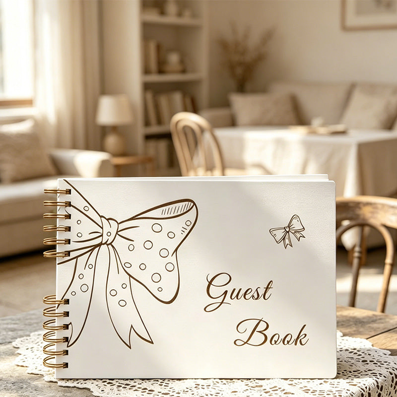 CouldNook Laser Engraved Guest Book - Bow Spiral Bound Notebook