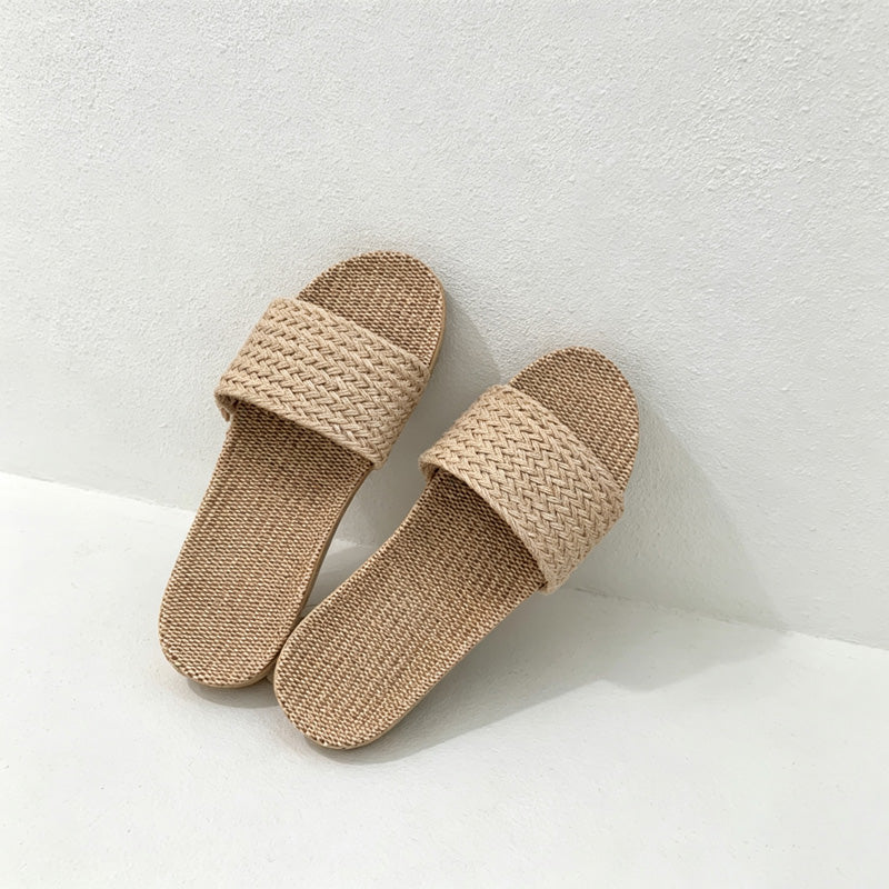 CouldNook Woven Look Neutral Slide Home Slippers - Simple Daily Essential
