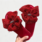 CouldNook Sequin-Look Flower Open Toe Slippers - Bright Dressing Accent