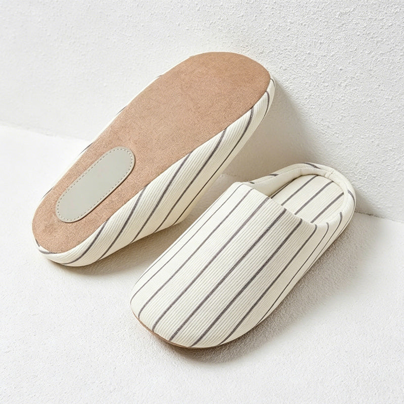 CouldNook Linen-Look House Slippers - Striped Indoor Slides