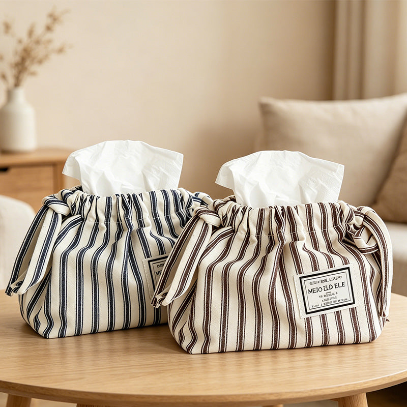 CouldNook Minimalist Striped Tissue Box - Aesthetic Fabric Storage Bag