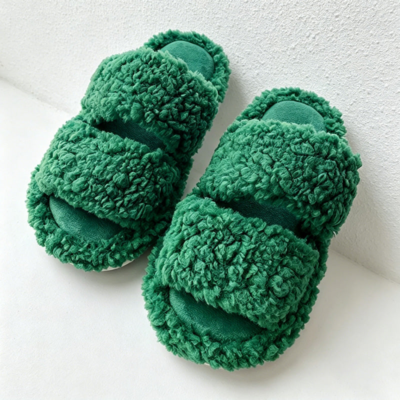 CouldNook Plush Cross Band Open Toe Slippers - Cozy Bedroom Accent
