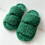 CouldNook Plush Cross Band Open Toe Slippers - Cozy Bedroom Accent
