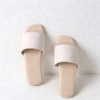 CouldNook Faux Leather Linen Sole Open Toe Slippers - Four Season Accent