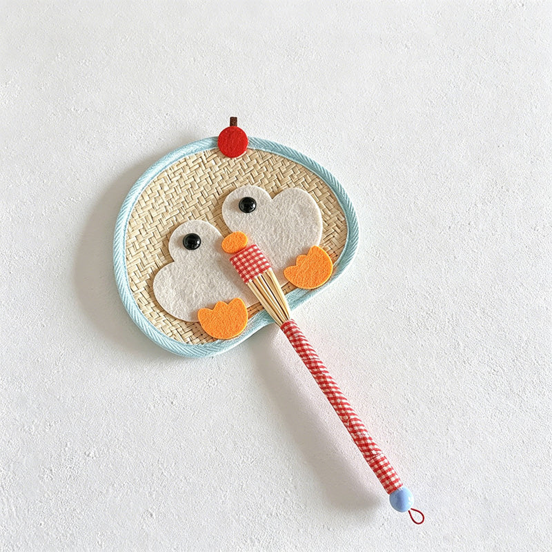 CouldNook Hand-Woven Straw Hand Fan - Cartoon House & Penguin Handheld Fan