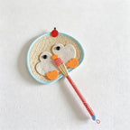 CouldNook Hand-Woven Straw Hand Fan - Cartoon House & Penguin Handheld Fan