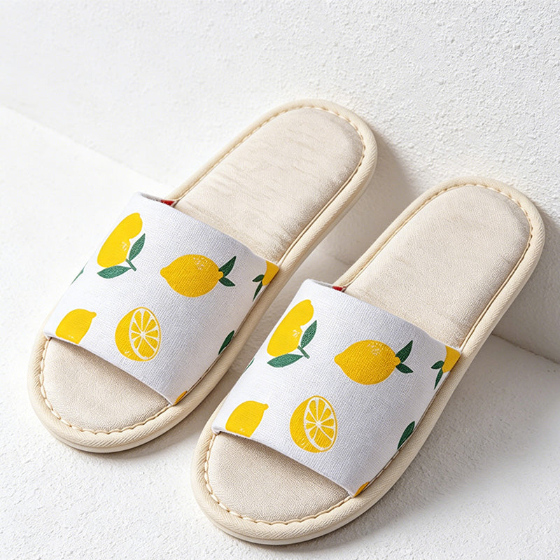 CouldNook Linen-Look Printed Open Toe Slippers - Fresh Home Accent