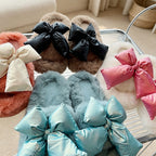 CouldNook Contrast Bow Plush Open Toe Slippers - Soft Shelf Accent